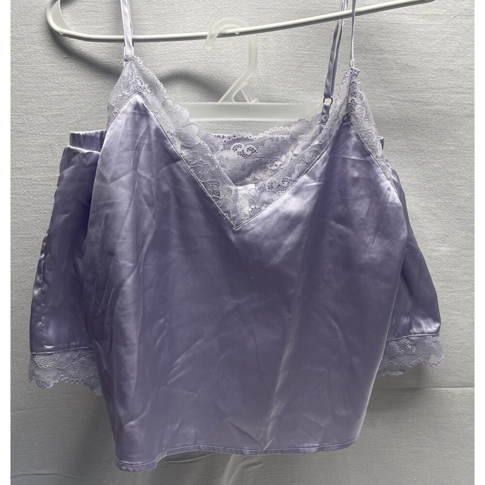 Forever 21 Lavender Satin Lace Trim Cami & Shorts Pajama Set Size Medium EUC